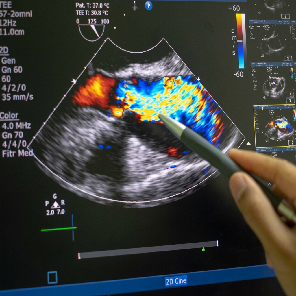 Vascular ultrasound technologist performing a Doppler study